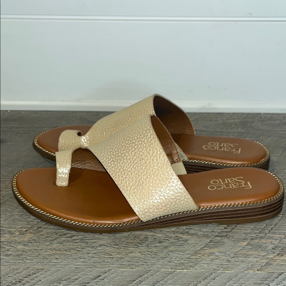 Franco Sarto Womens Pebbled/Metallic Gem Leather Slip On Slide Sandals - Size 8 - Picture 4 of 9